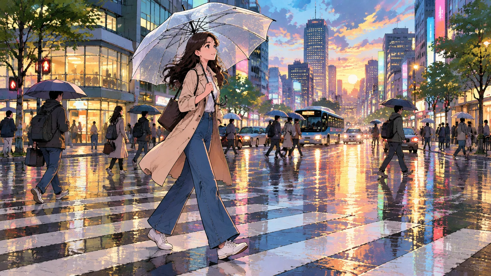 Animated character in a city