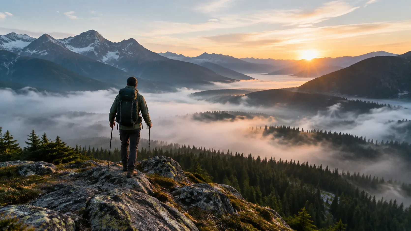 Mountain ridge in morning fog